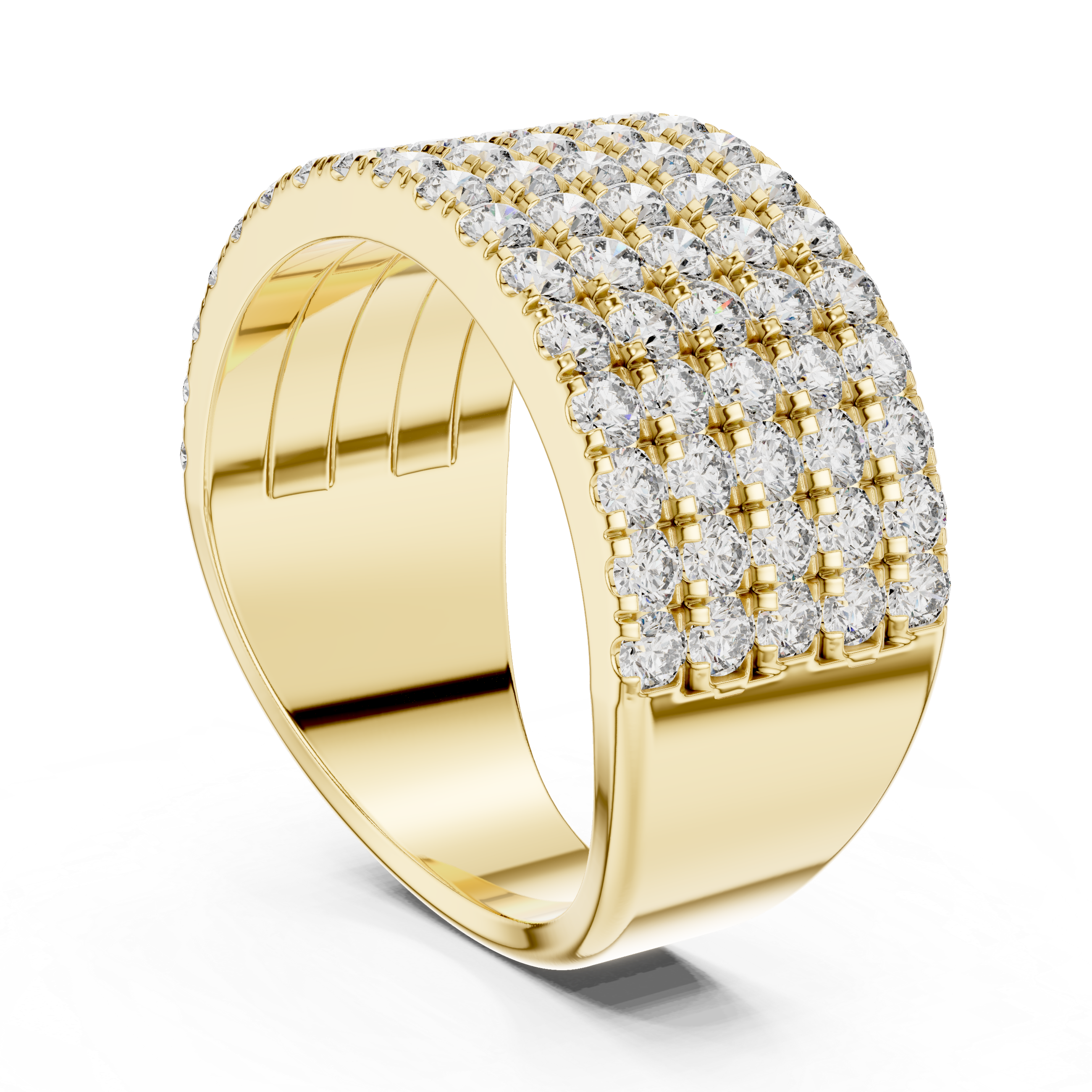 Luxury 18K Gold Wide Diamond Ring with Multi-Row Design