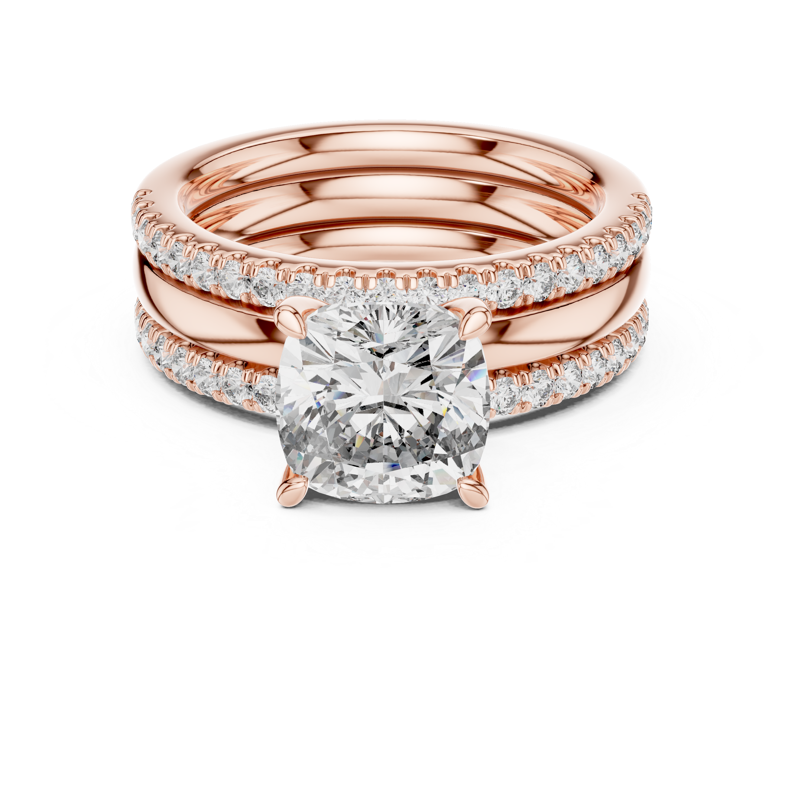 Cushion-Cut Diamond Engagement & Wedding Band Set