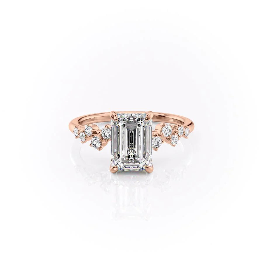 Emerald-Cut Diamond Ring with Floral Side Accents