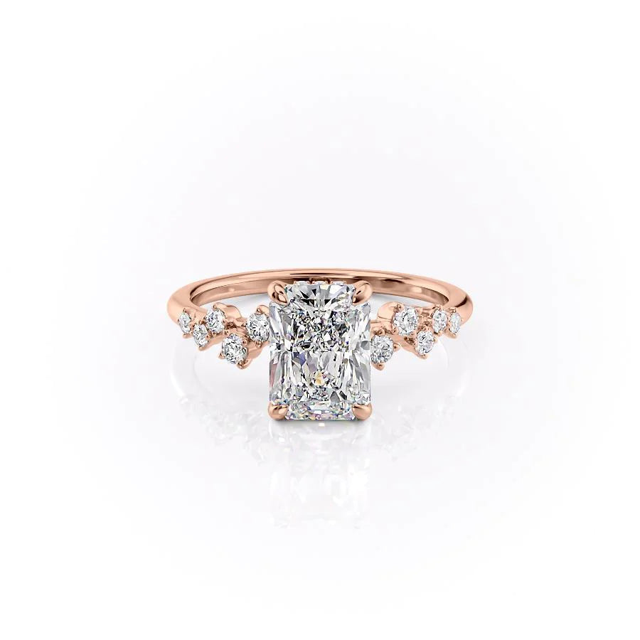 Emerald-Cut Diamond Ring with Floral Side Accents