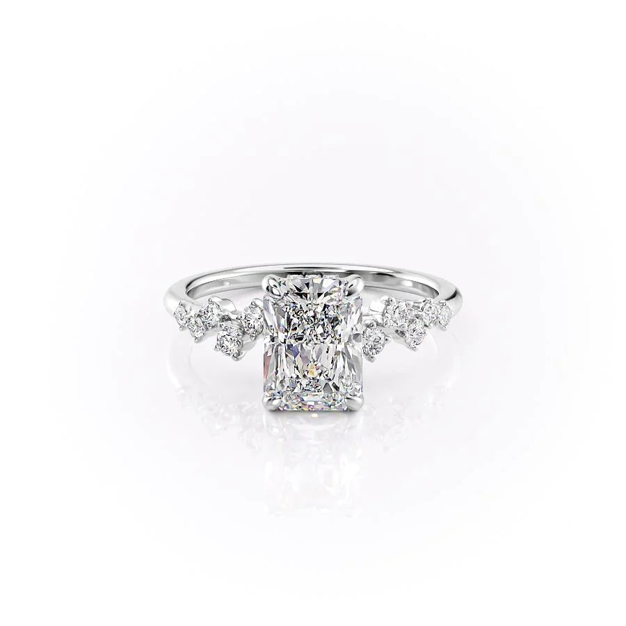 Emerald-Cut Diamond Ring with Floral Side Accents