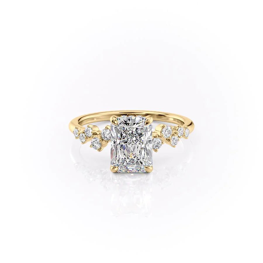 Emerald-Cut Diamond Ring with Floral Side Accents