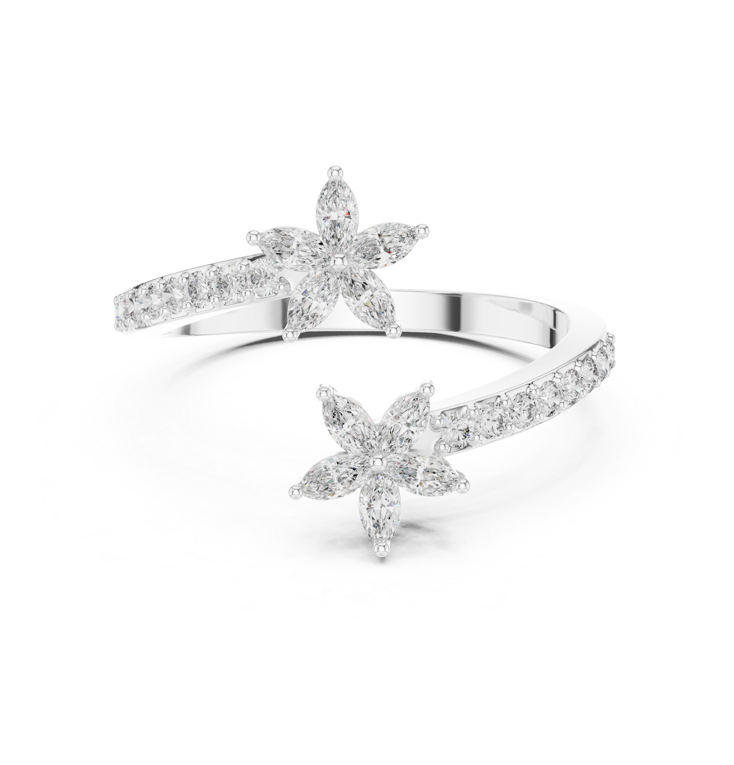 Floral Grace Diamond Ring – Dual Blossom Design