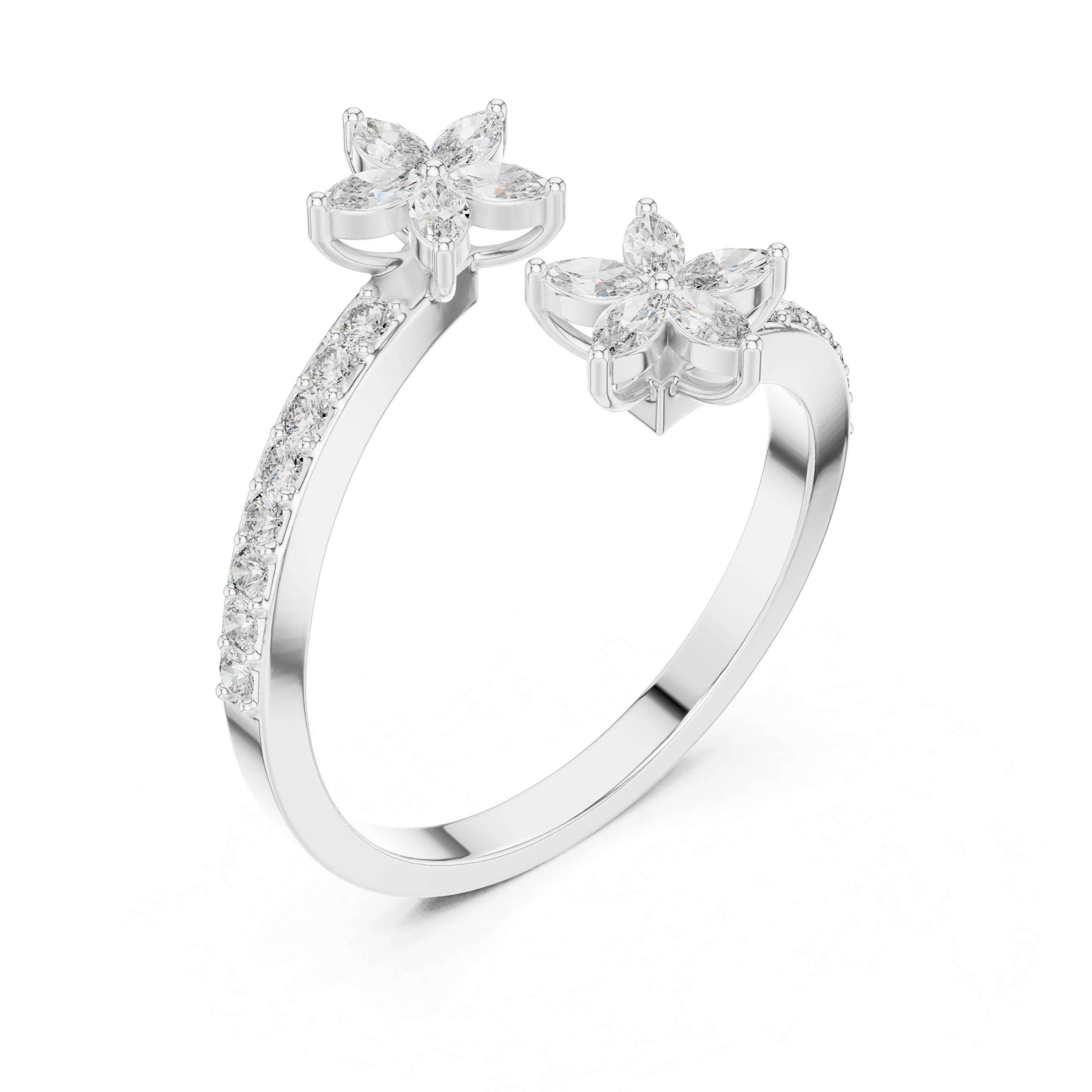 Floral Grace Diamond Ring – Dual Blossom Design