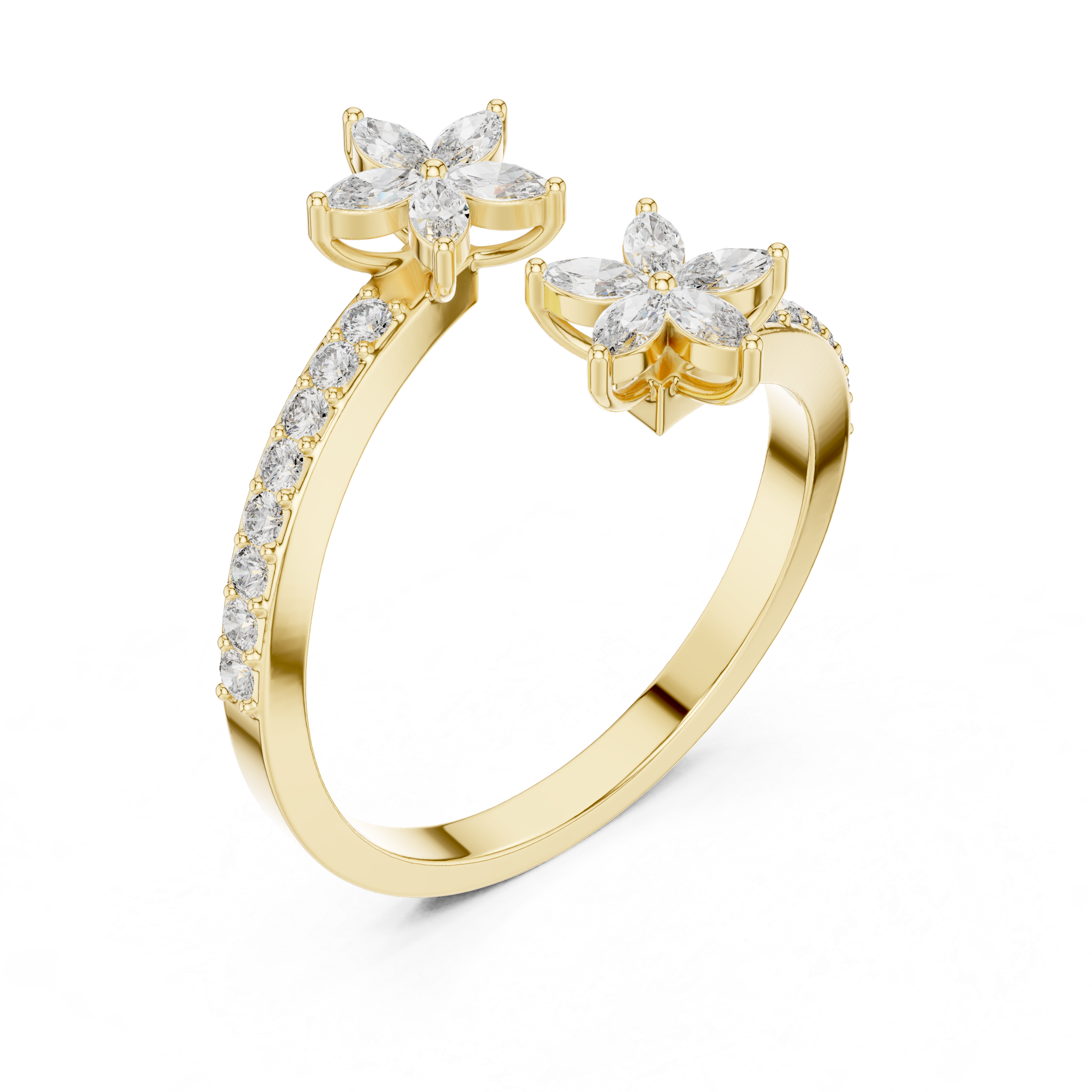 Floral Grace Diamond Ring – Dual Blossom Design
