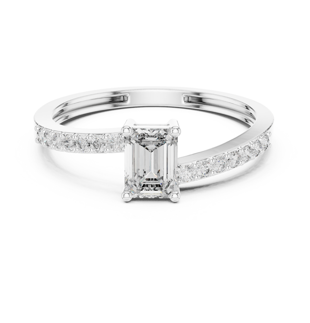 Emerald Cut Ring with Pavé Band