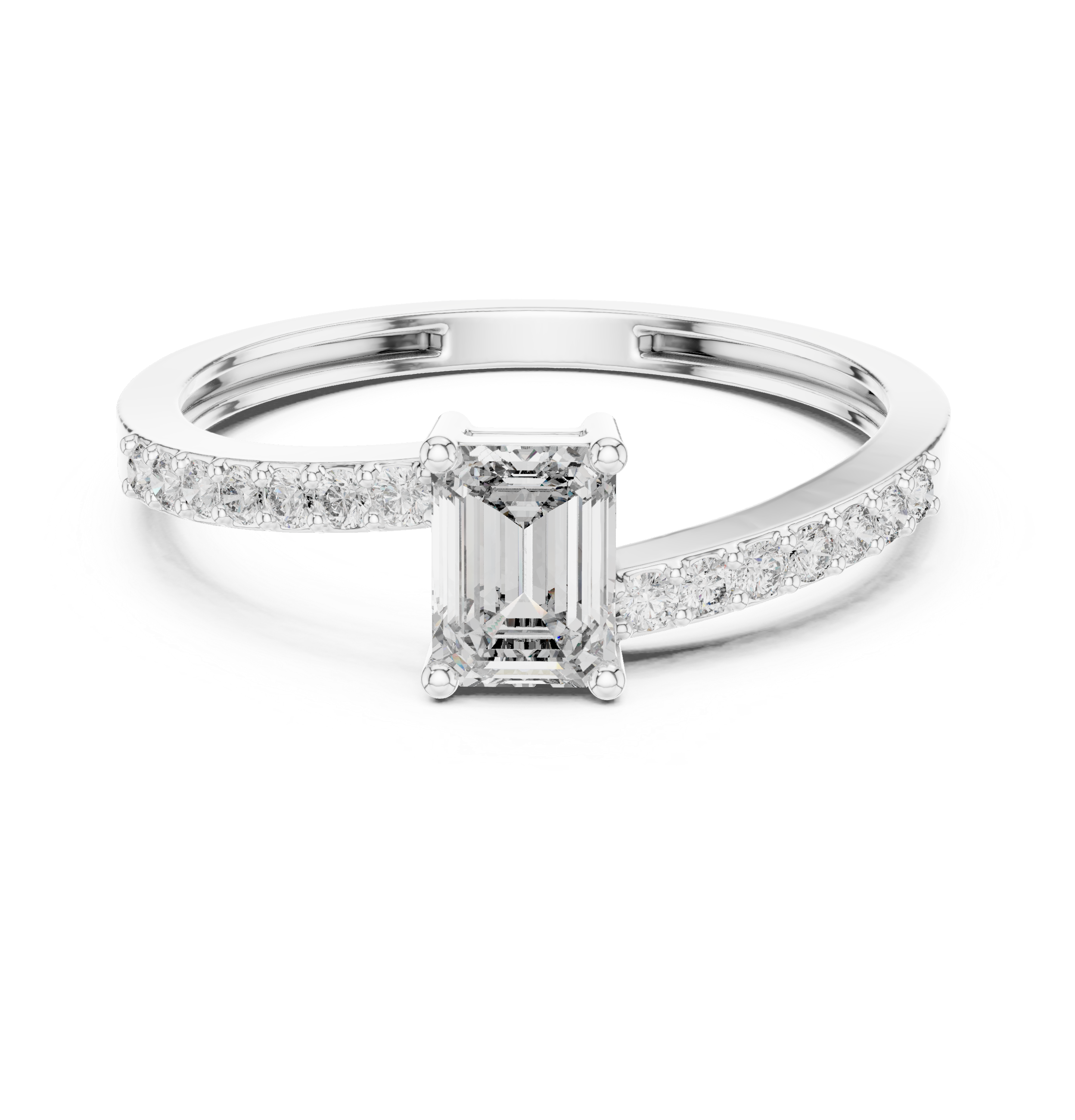 Emerald Cut Ring with Pavé Band