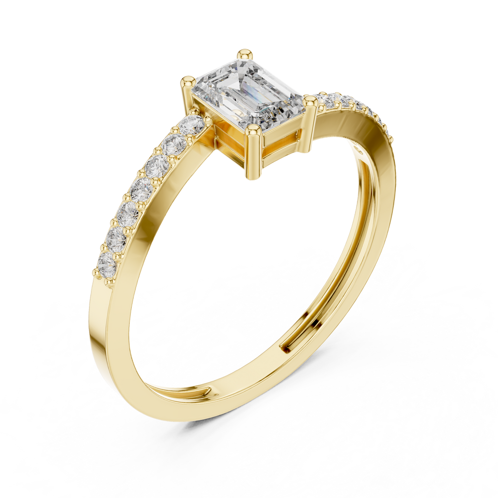 Emerald Cut Ring with Pavé Band
