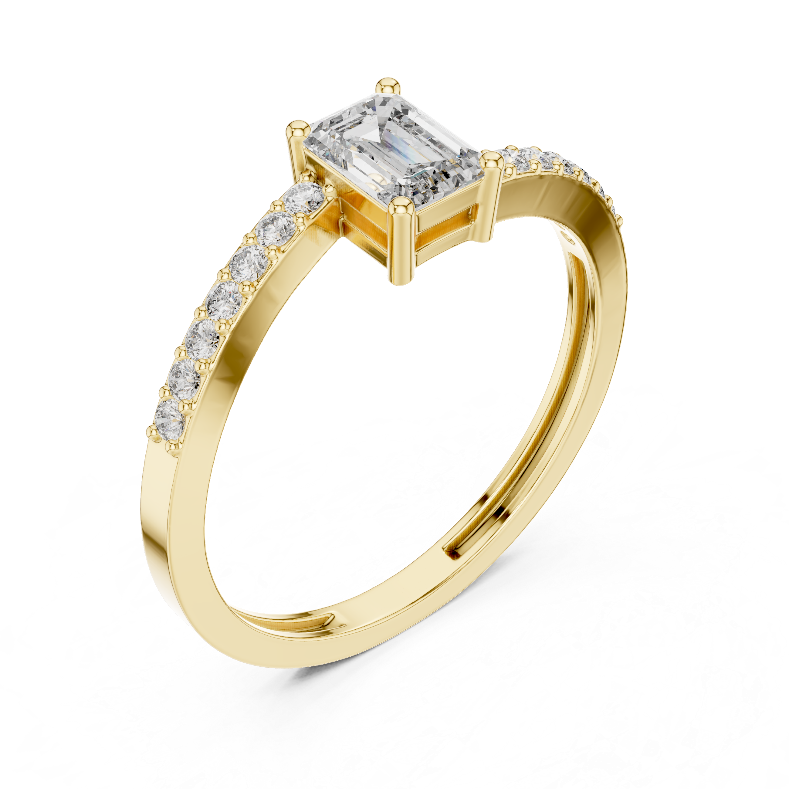 Emerald Cut Ring with Pavé Band