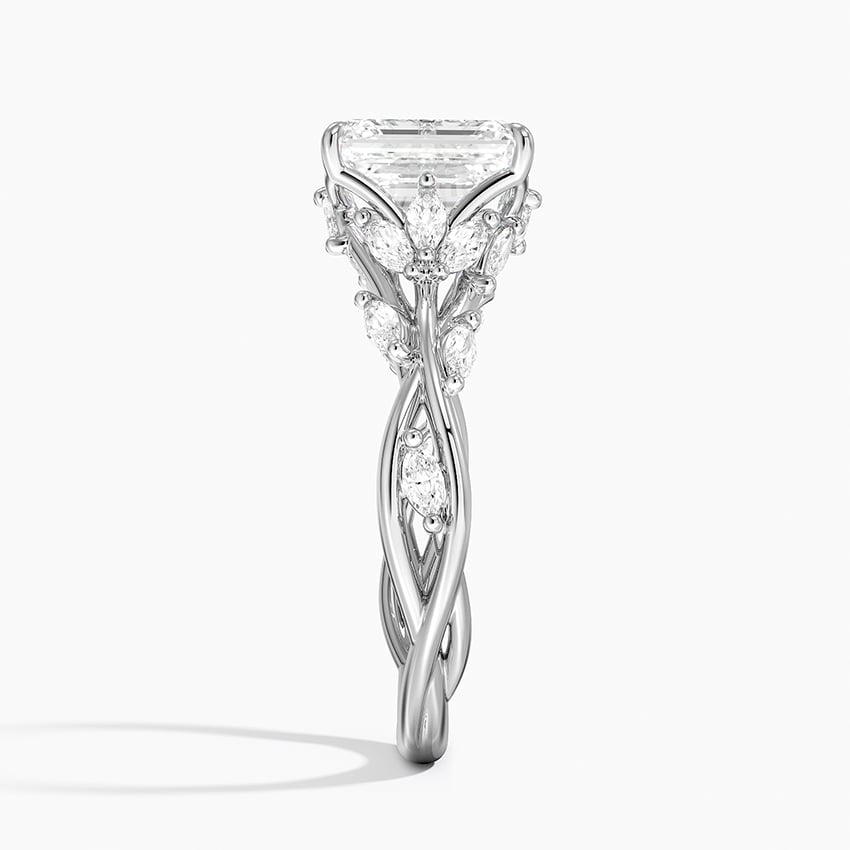 Emerald Cut Diamond Engagement Ring in 14K Yellow Gold – Vine Leaf Band Design