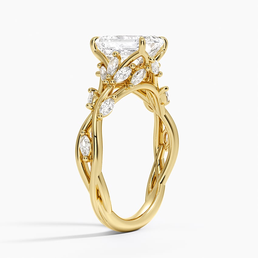 Emerald Cut Diamond Engagement Ring in 14K Yellow Gold – Vine Leaf Band Design