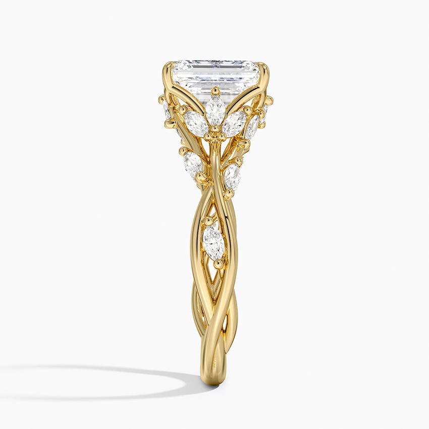 Emerald Cut Diamond Engagement Ring in 14K Yellow Gold – Vine Leaf Band Design