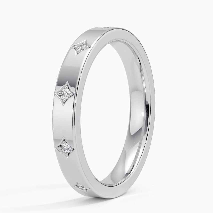 Elegant Silver Band Ring with Star-Set Diamonds