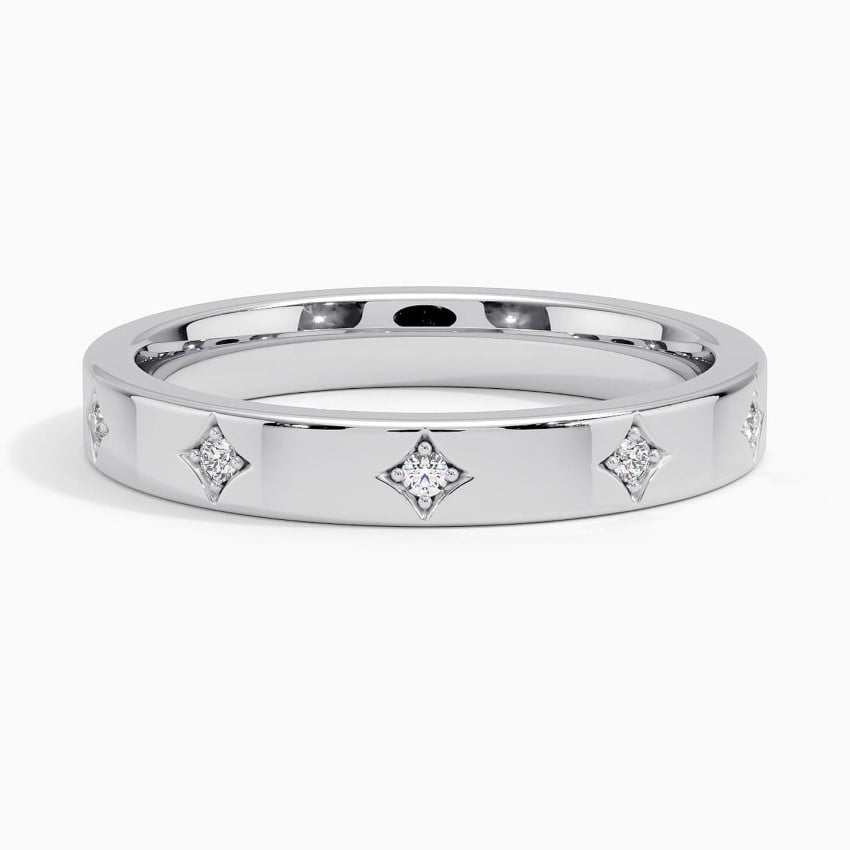 Elegant Silver Band Ring with Star-Set Diamonds