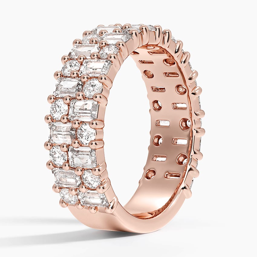 Double Row Emerald & Round Diamond Eternity Band