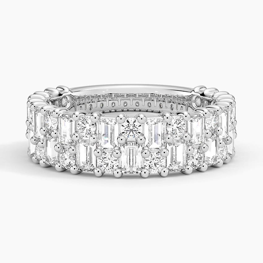 Double Row Emerald & Round Diamond Eternity Band