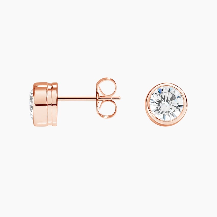 Round Cut Lab Grown Diamond Bezel Stud Earrings