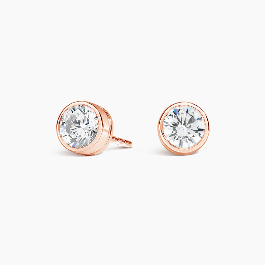 Round Cut Lab Grown Diamond Bezel Stud Earrings
