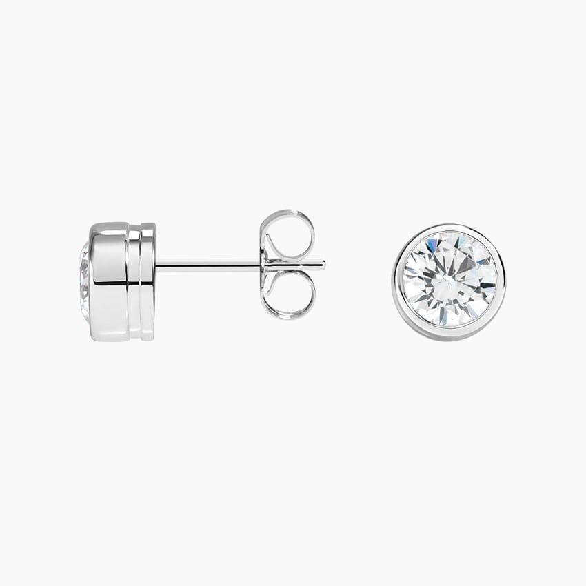 Round Cut Lab Grown Diamond Bezel Stud Earrings
