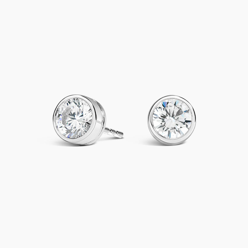Round Cut Lab Grown Diamond Bezel Stud Earrings