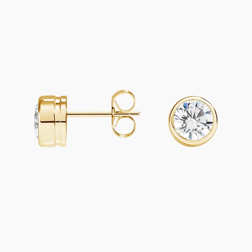 Round Cut Lab Grown Diamond Bezel Stud Earrings