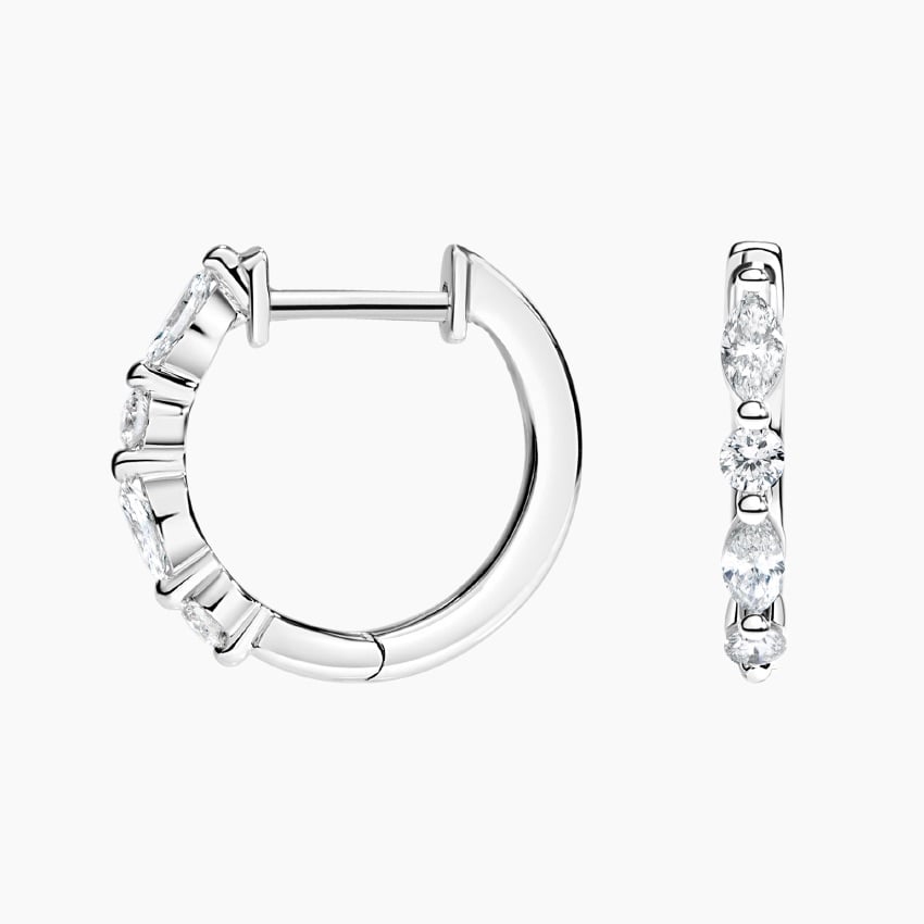 18K Gold Marquise Diamond Hoop Earrings