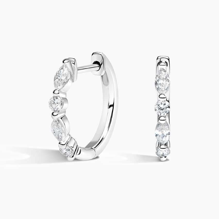 18K Gold Marquise Diamond Hoop Earrings