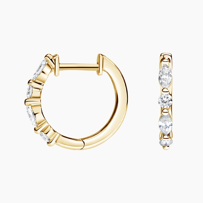 18K Gold Marquise Diamond Hoop Earrings