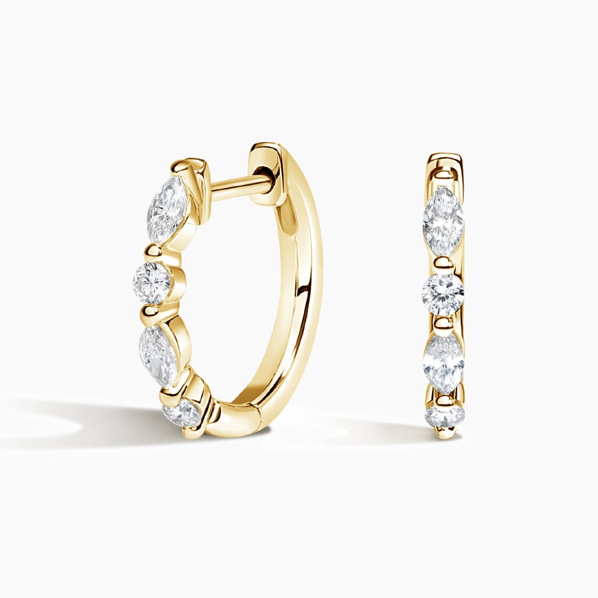 18K Gold Marquise Diamond Hoop Earrings