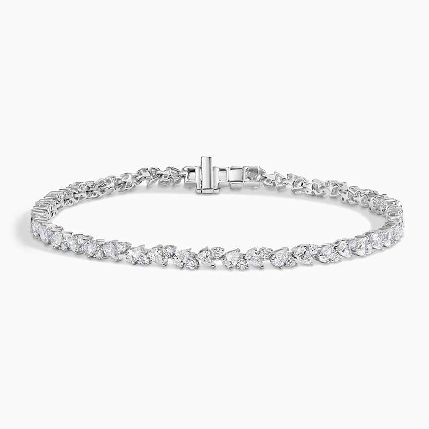 Leaf Motif Diamond Tennis Bracelet in 14K White Gold