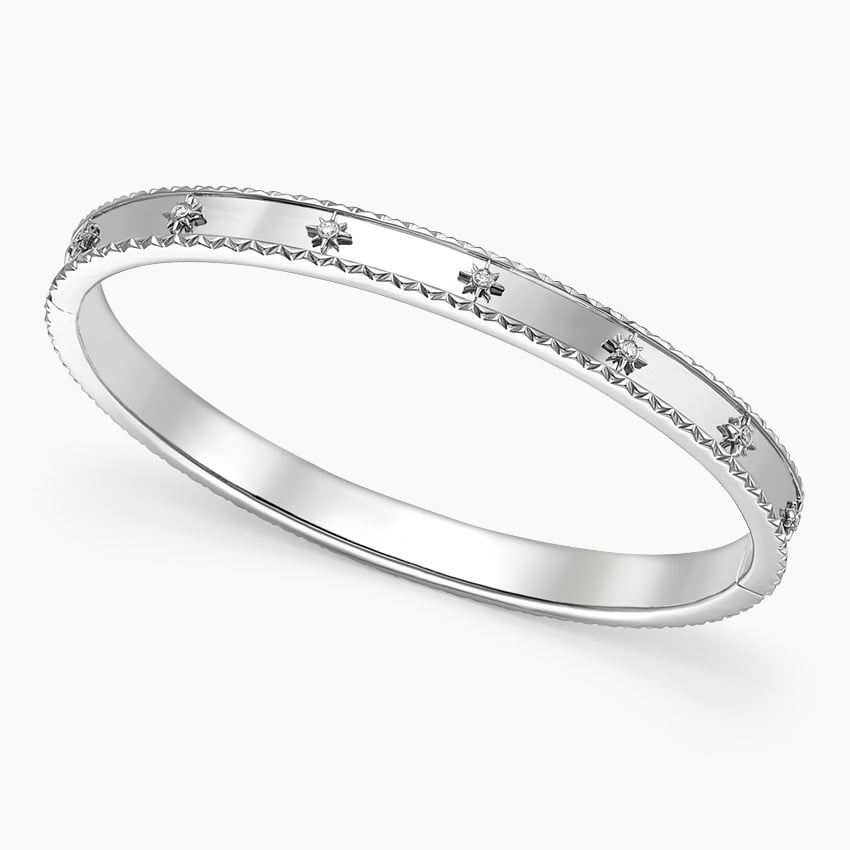 Delicate Star-Pattern Silver Band Ring with Crystal Accents