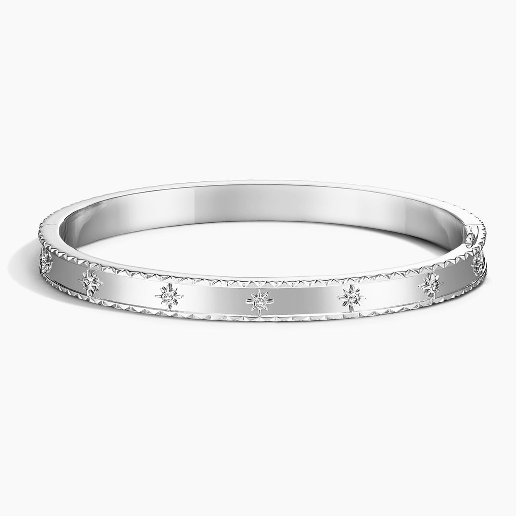 Delicate Star-Pattern Silver Band Ring with Crystal Accents