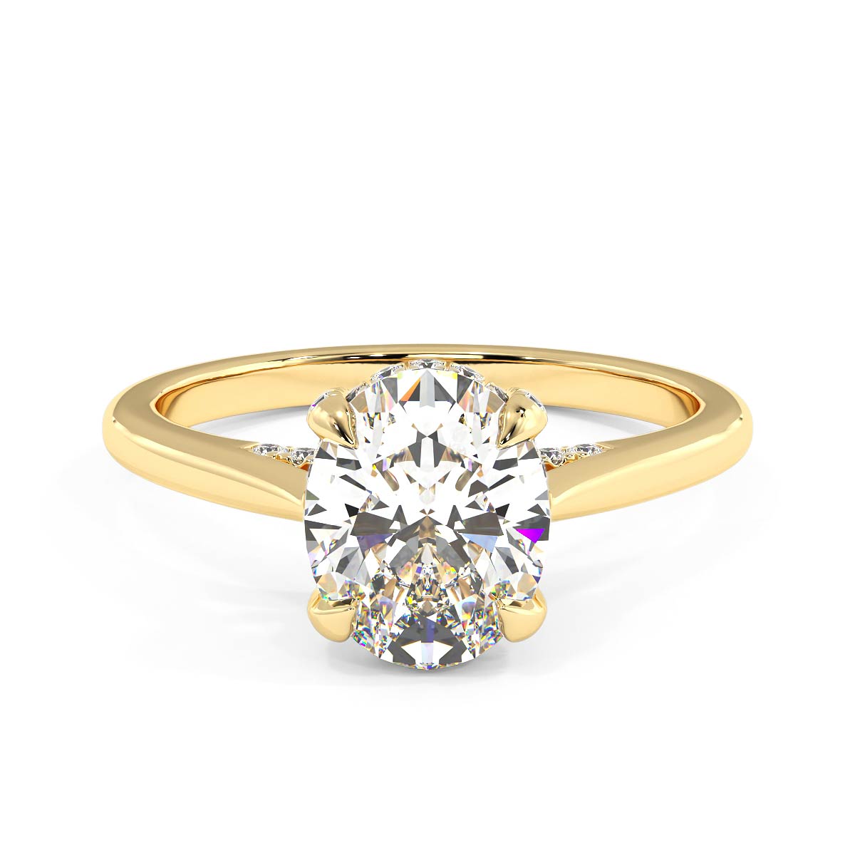 2.0 CT Oval Cut Moissanite Diamond Four Prong Set Ring in 14K Solid Gold