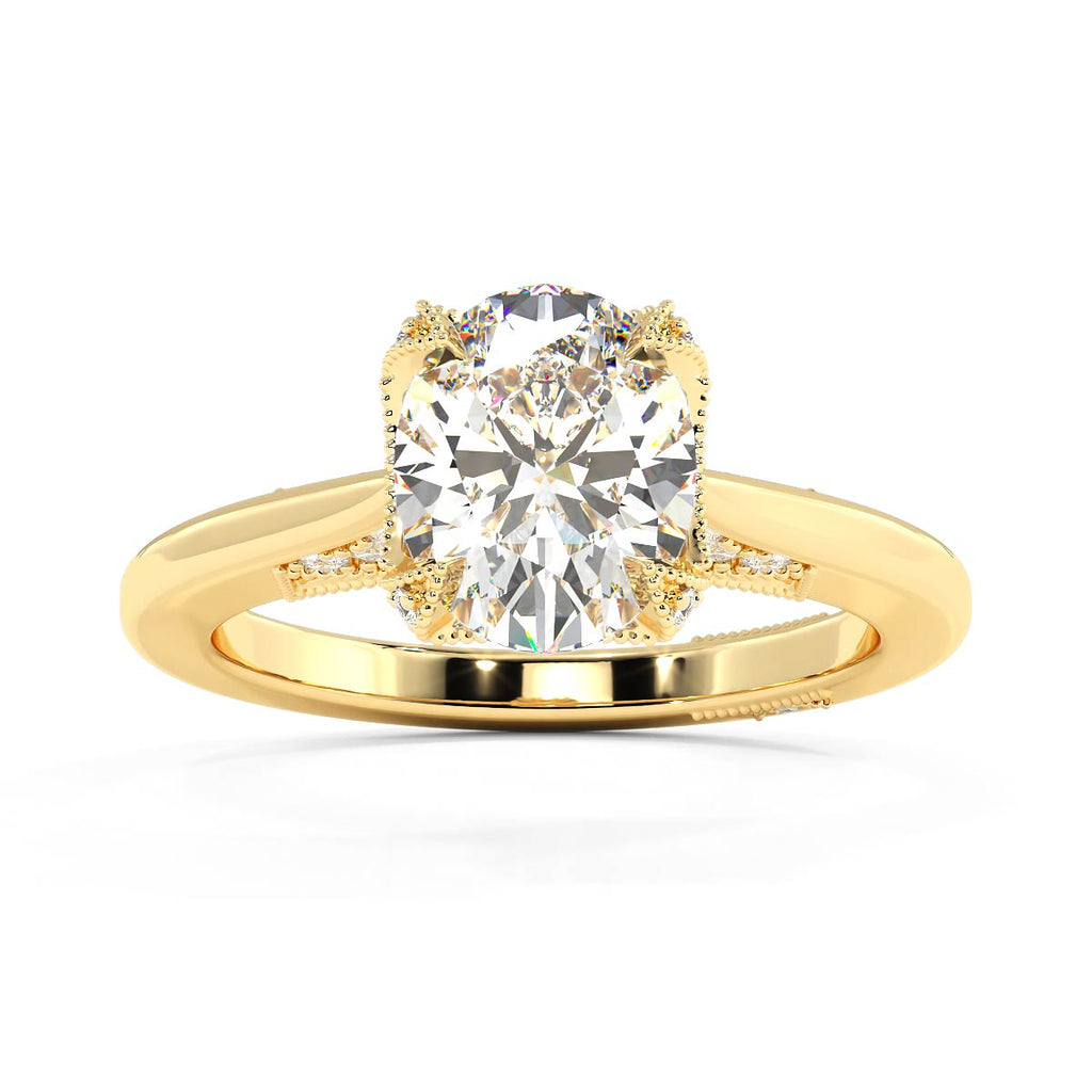 (copy) Oval 4-Prong Engagement Ring with Round Side With Hidden Diamond 14k Solid Gold
