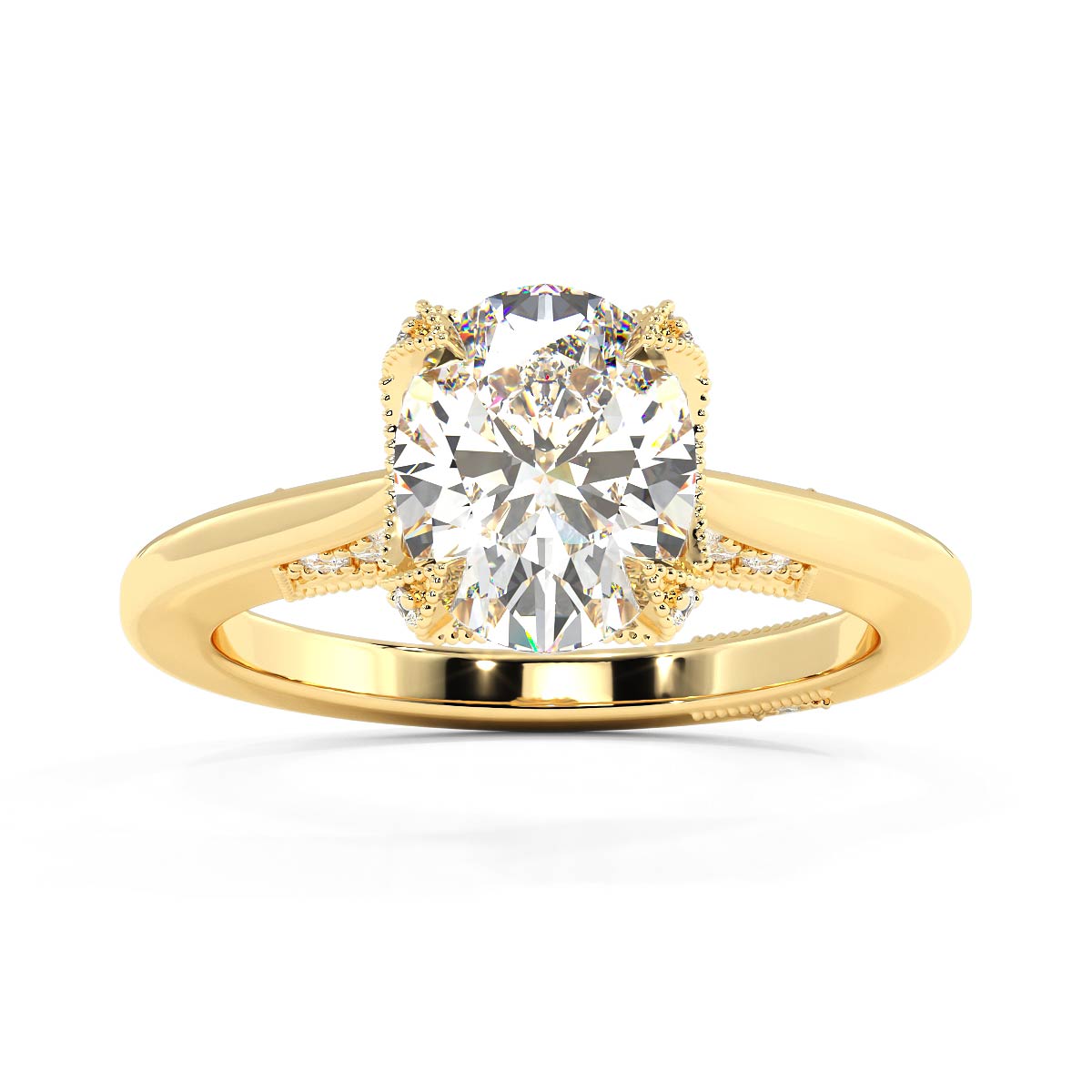 (copy) Oval 4-Prong Engagement Ring with Round Side With Hidden Diamond 14k Solid Gold