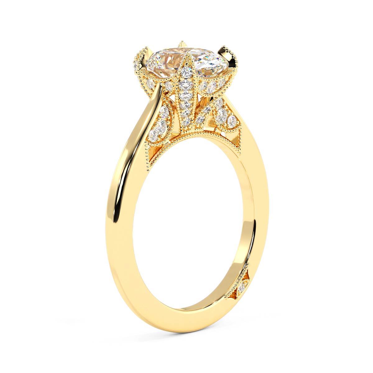 (copy) Oval 4-Prong Engagement Ring with Round Side With Hidden Diamond 14k Solid Gold