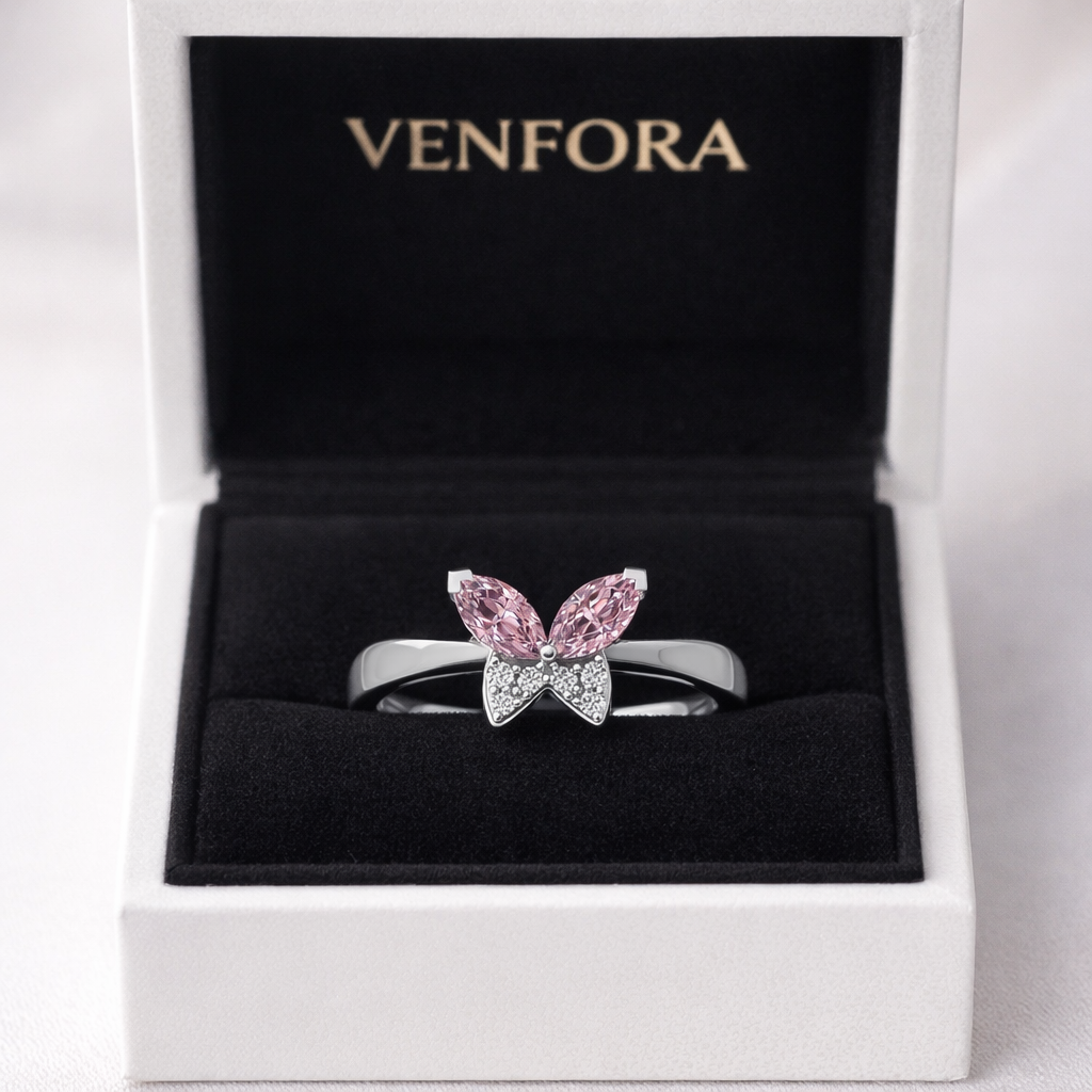 Pink Butterfly Sparkle Sterling Silver Ring