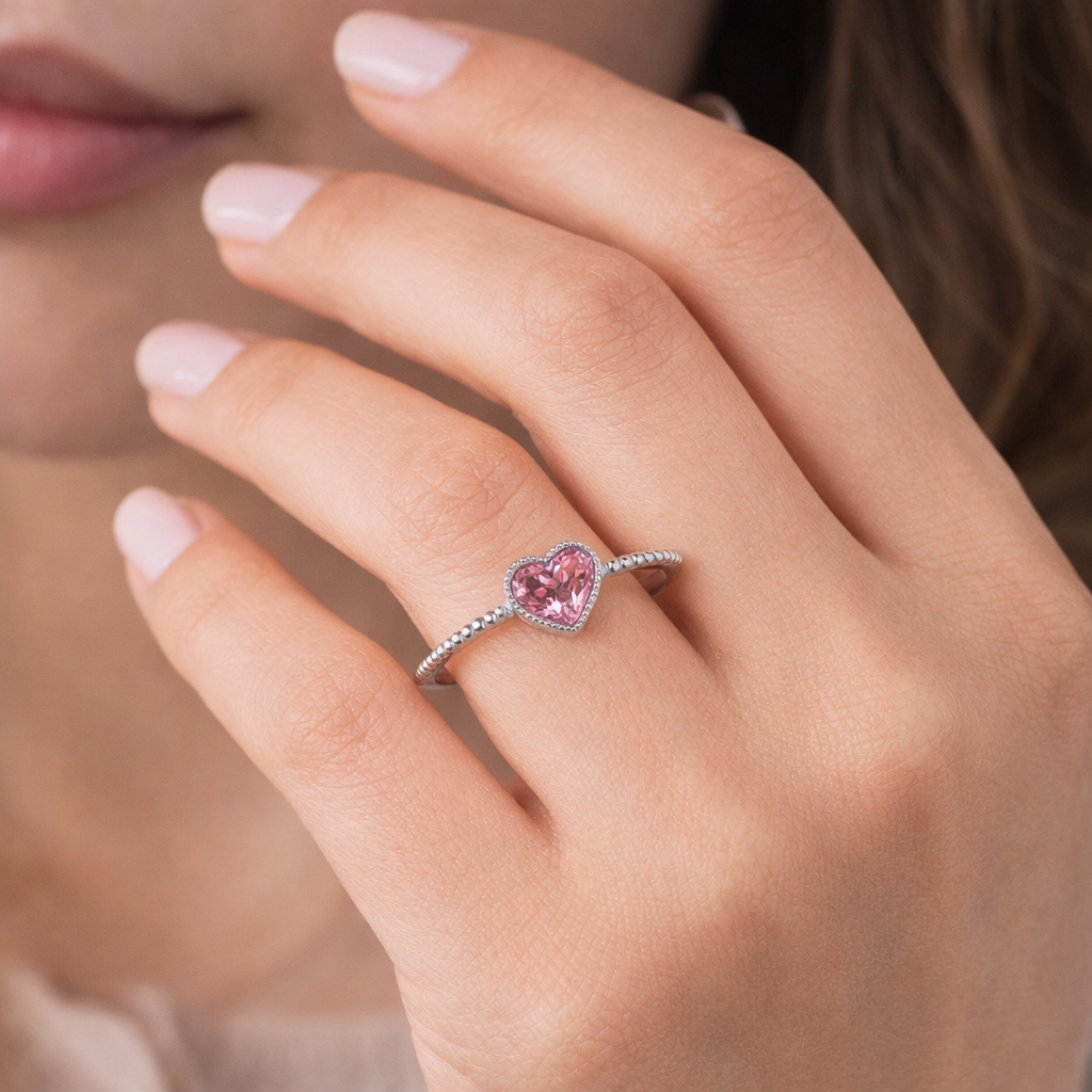 Pink Heart Lab Grown Diamond Band Ring
