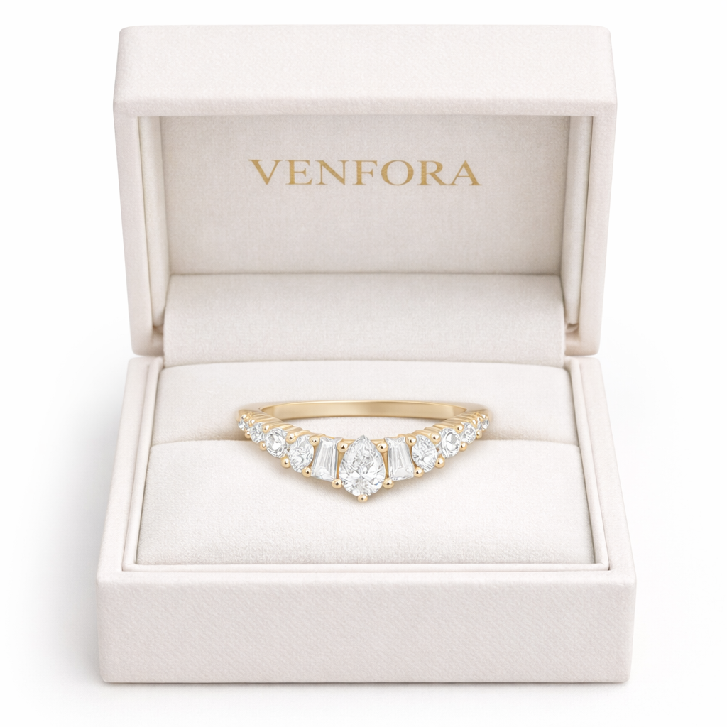 Marquise Diamond Curved V-Band Ring