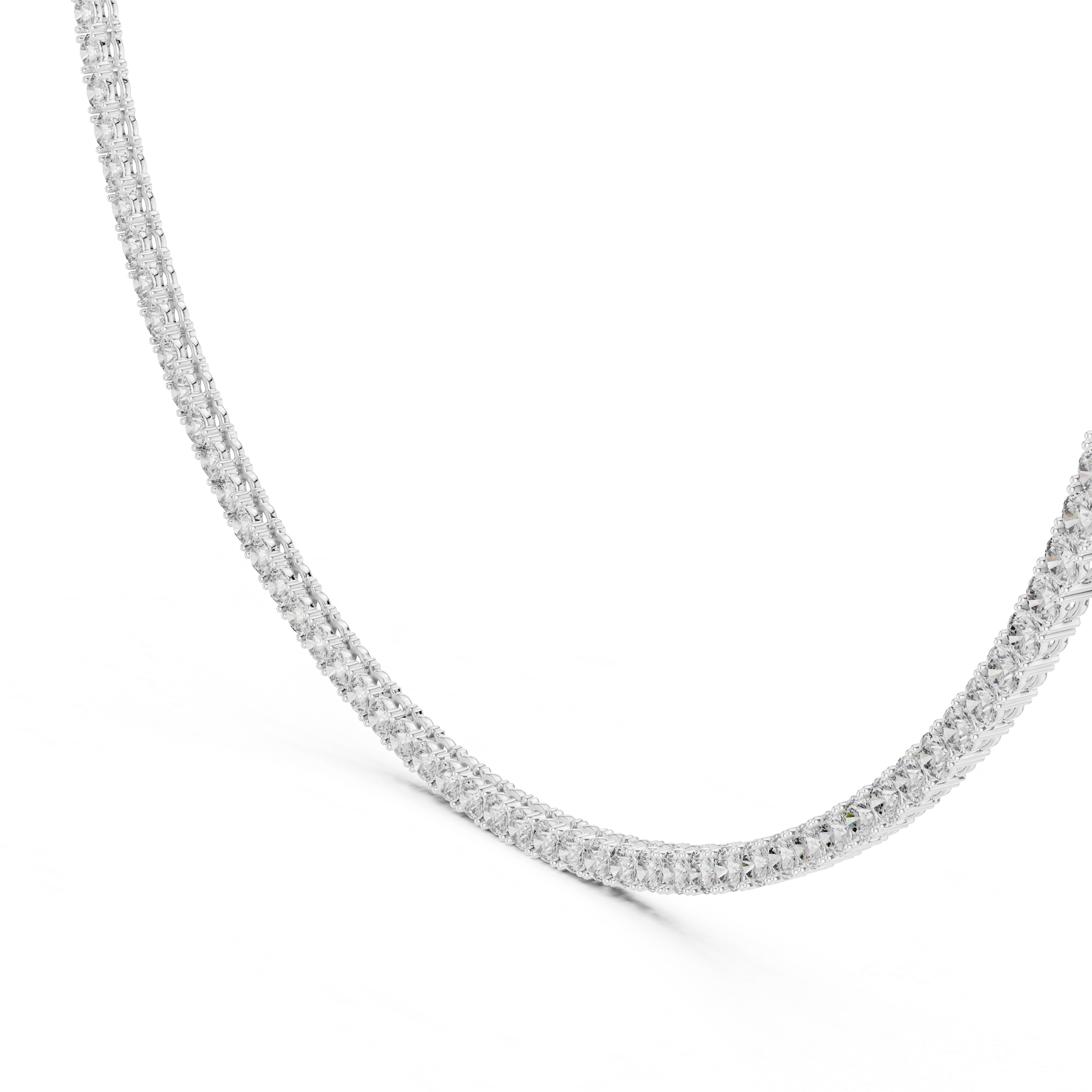 Double Row Round Cut Diamond Tennis Necklace