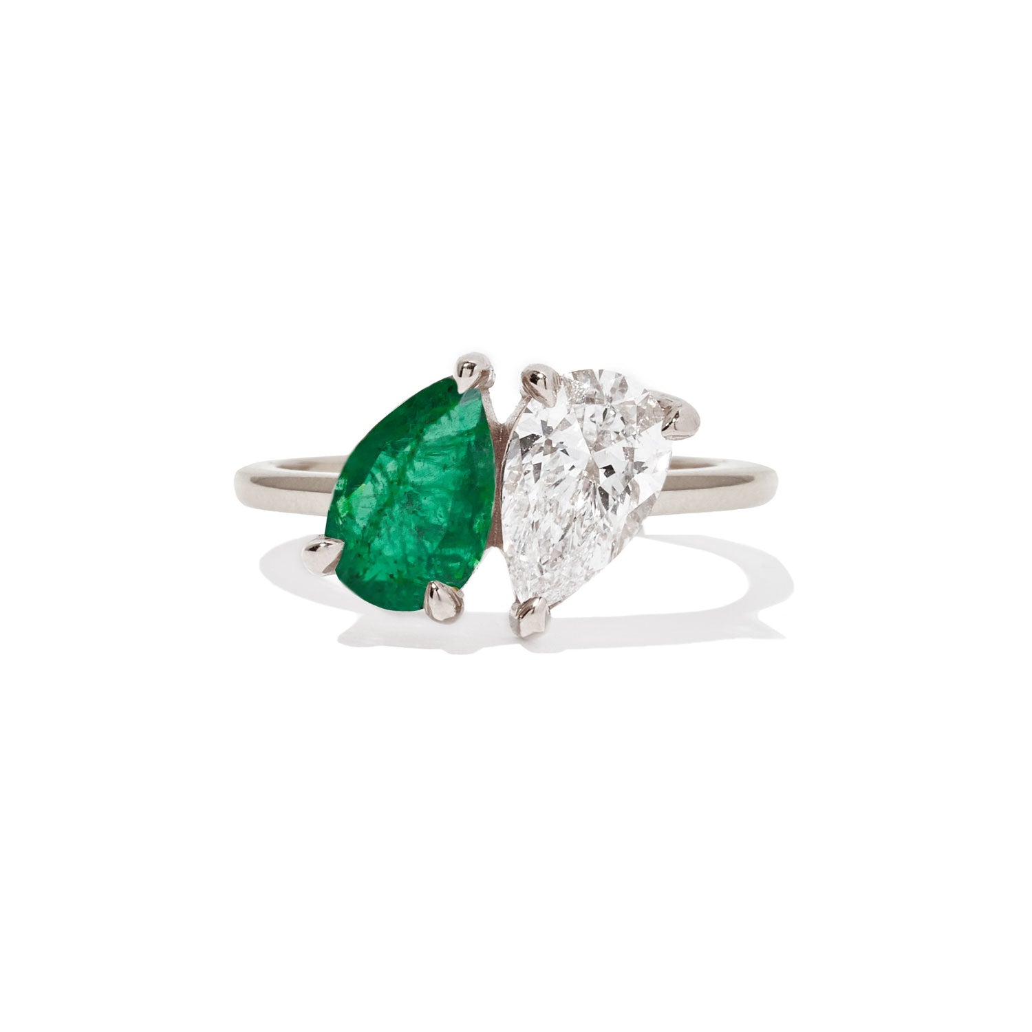 Dual Pear-Cut Green Diamond Engagement Ring