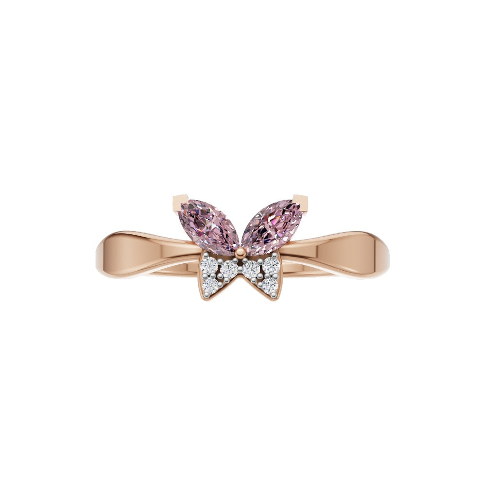 Pink marquise diamond bow design ring in rose gold band