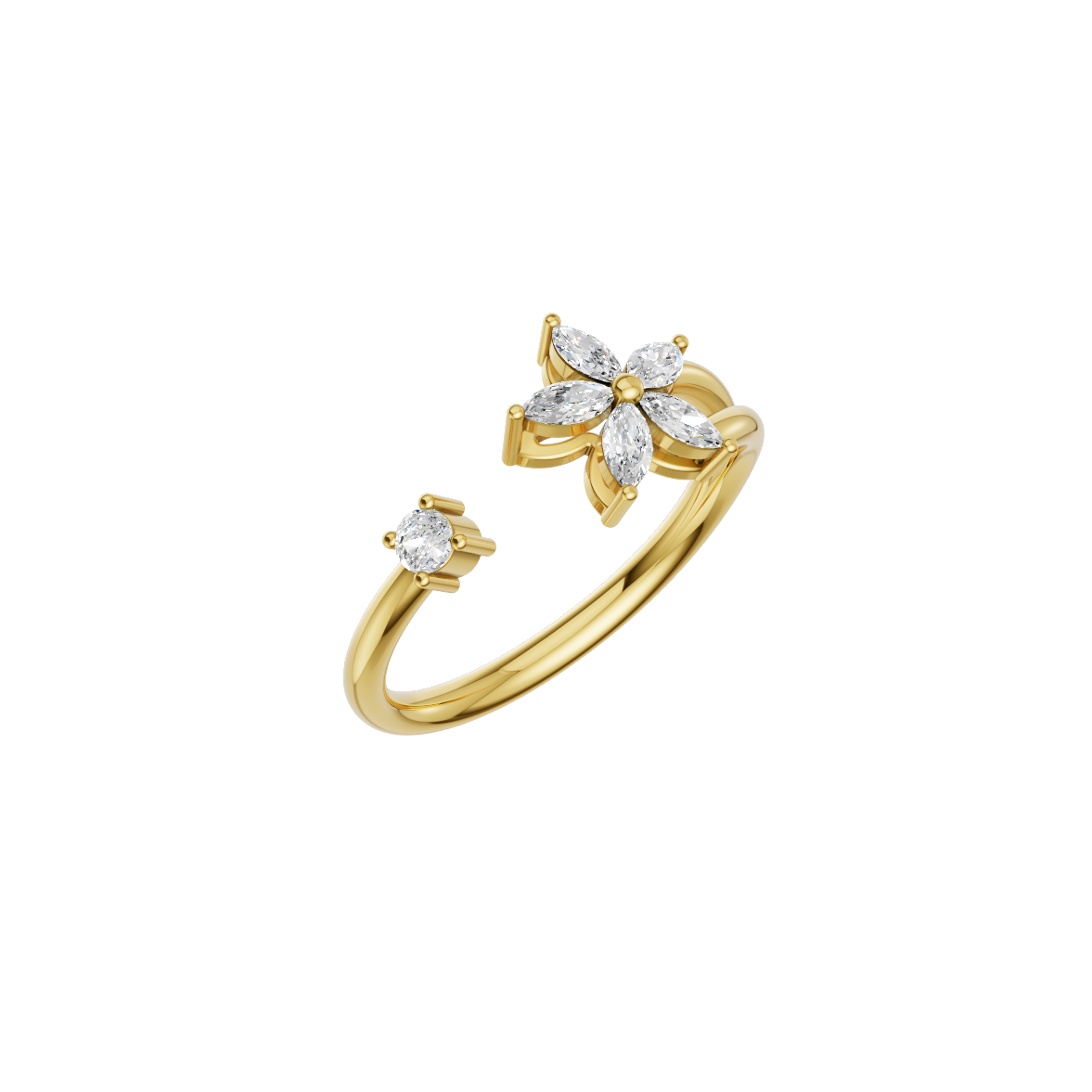 Pink marquise gemstone floral ring in yellow gold band with diamond accent for women