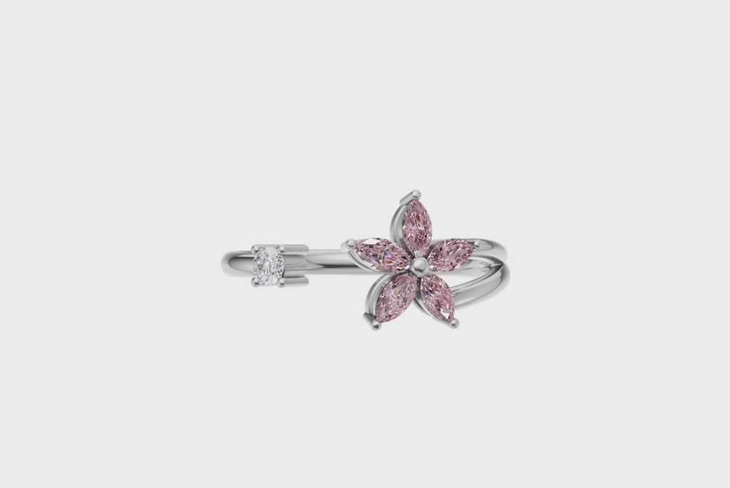 Pink Floral Elegance Open Adjustable Ring
