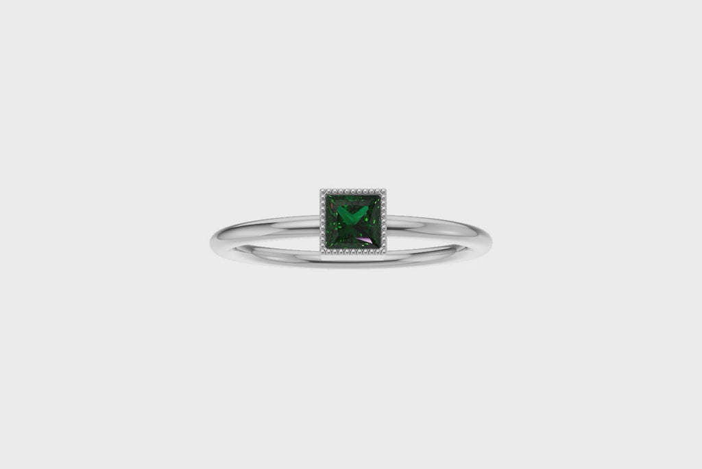 Green Princess Cut Solitaire Ring