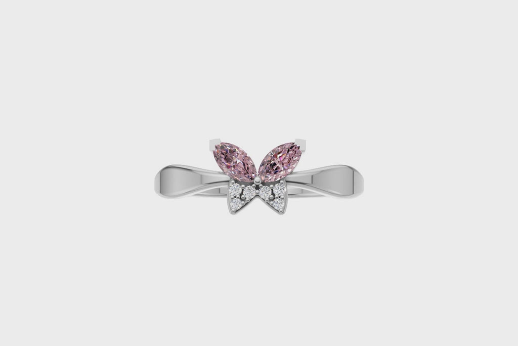 Pink Butterfly Sparkle Sterling Silver Ring