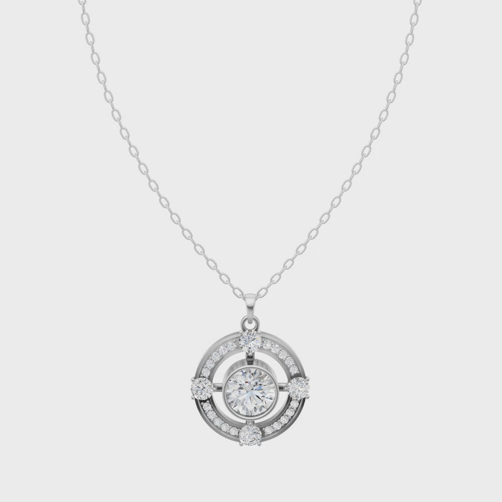 Royal Center Stone Halo Diamond Pendant Chain VENFORA