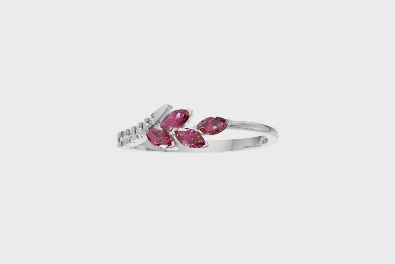 Ruby Leaf Cluster Band Ring