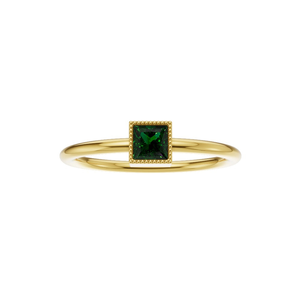 Green Princess Cut Solitaire Ring
