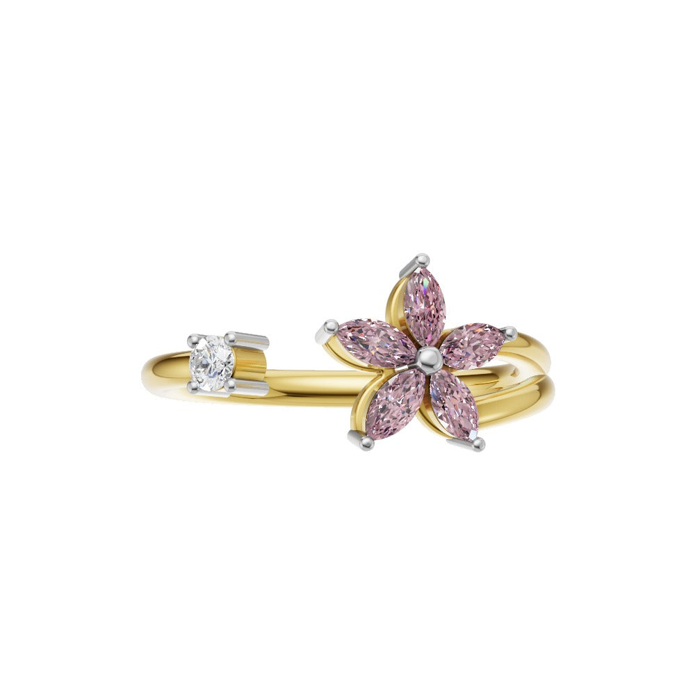 Pink Floral Elegance Open Adjustable Ring
